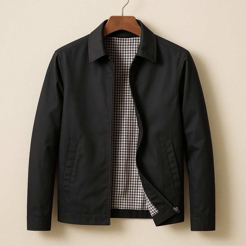 Jacke Herren schwarz tailliert mit kariertem Innenfutter