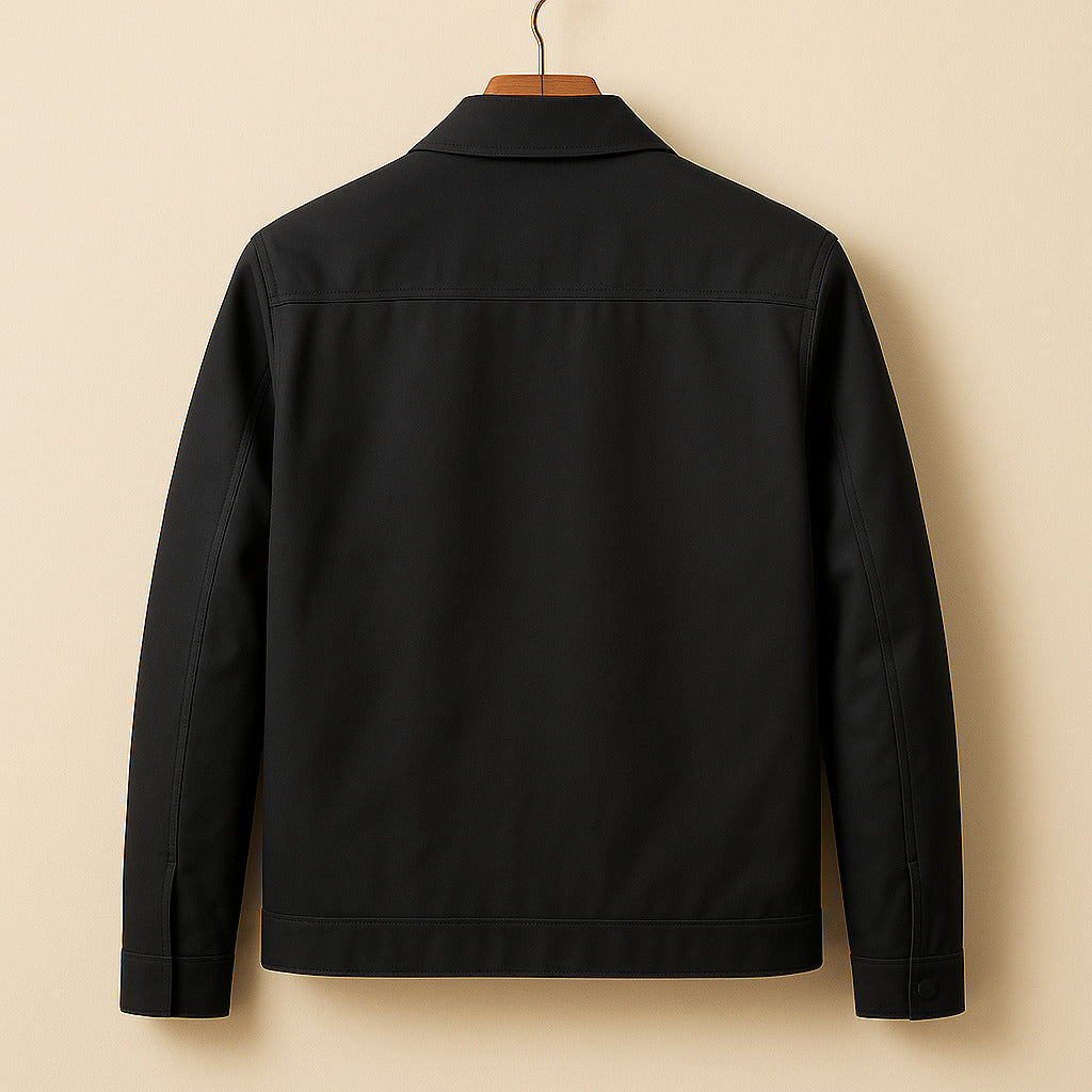 Jacke Herren schwarz mit Kragen und durchgehendem Reißverschluss