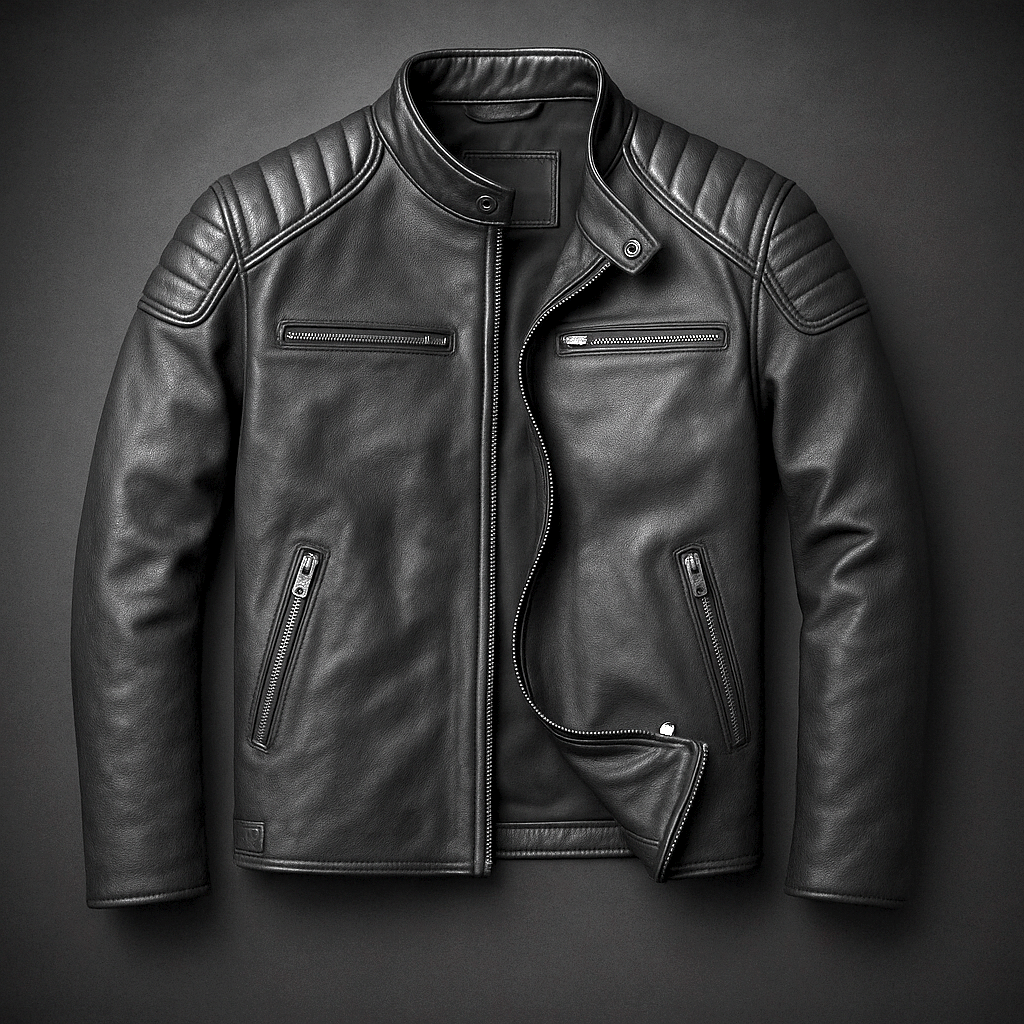 Bikerjacke Herren braun mit Stehkragen und Reißverschlusstaschen