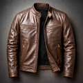 Bikerjacke Herren braun mit Stehkragen und Reißverschluss