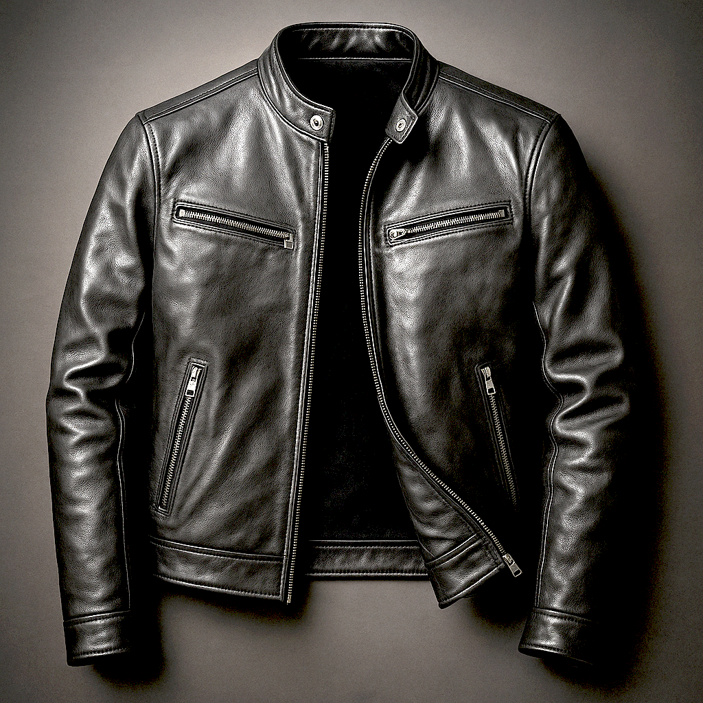 Bikerjacke Herren braun mit Stehkragen und Reißverschluss