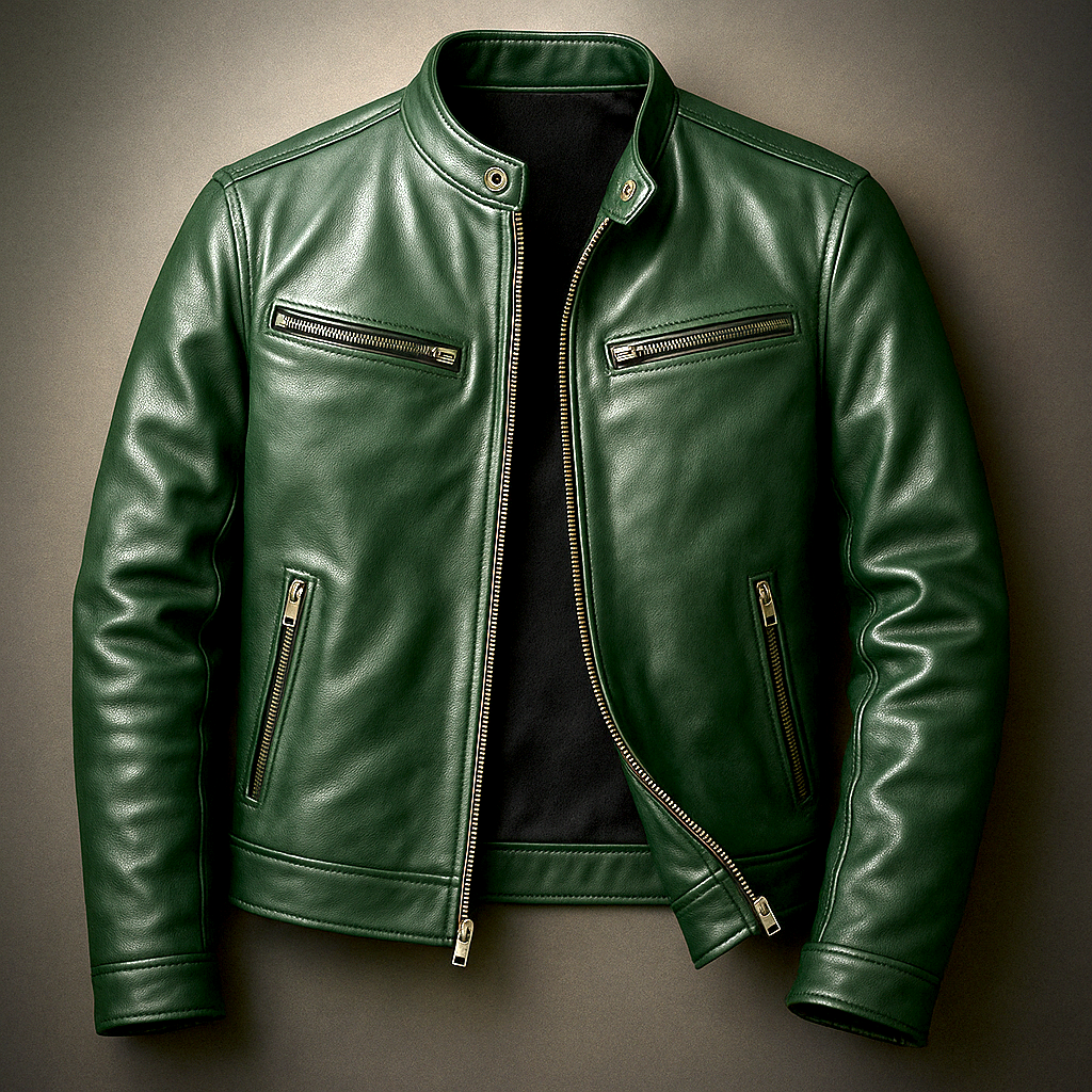 Bikerjacke Herren braun mit Stehkragen und Reißverschluss
