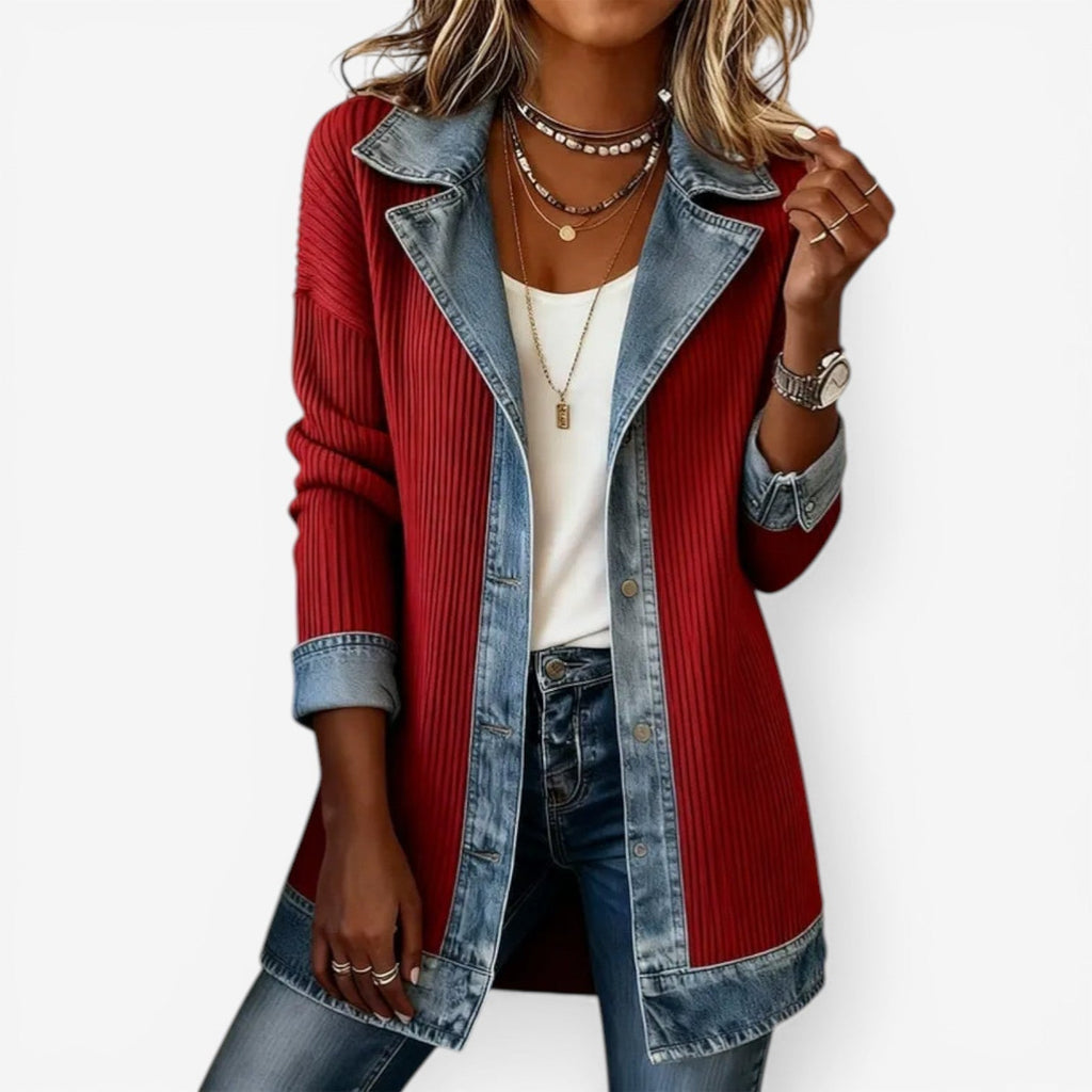 Jacke Damen creme mit Kontrastkragen und Knopfleiste