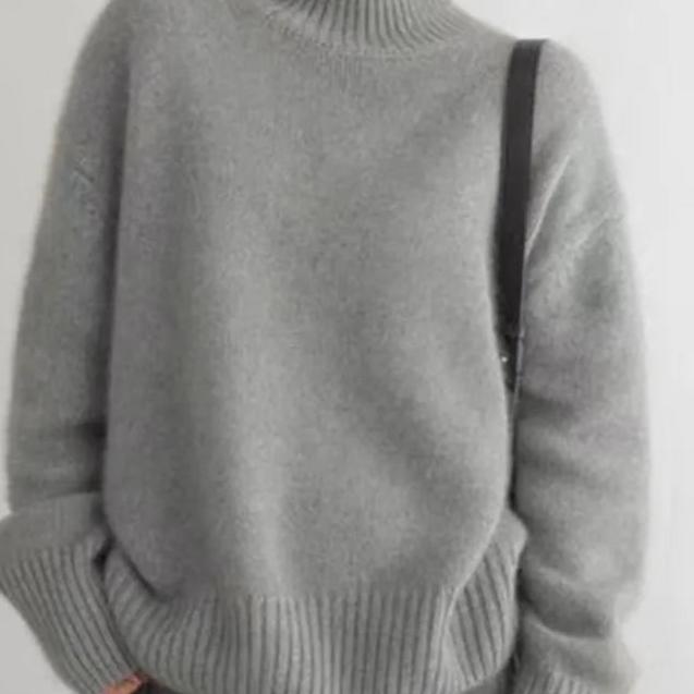 Rollkragenpullover Damen beige oversized mit weiten Ärmeln