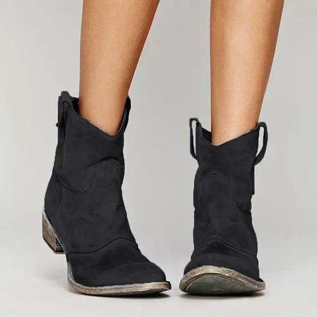 Stiefeletten Damen beige mit Blockabsatz und Westernnaht