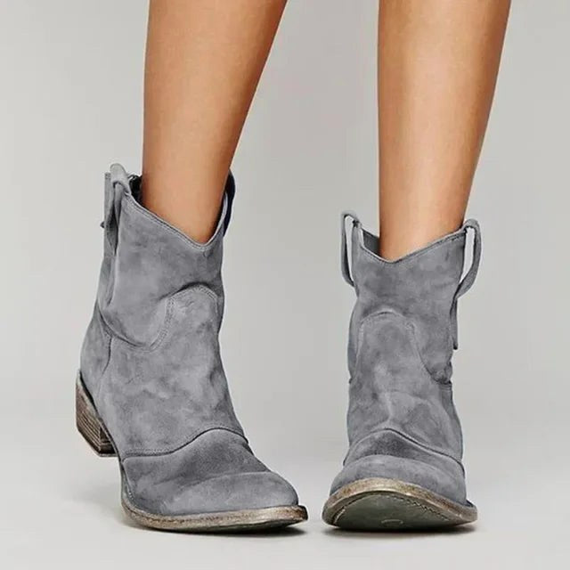 Stiefeletten Damen beige mit Blockabsatz und Westernnaht