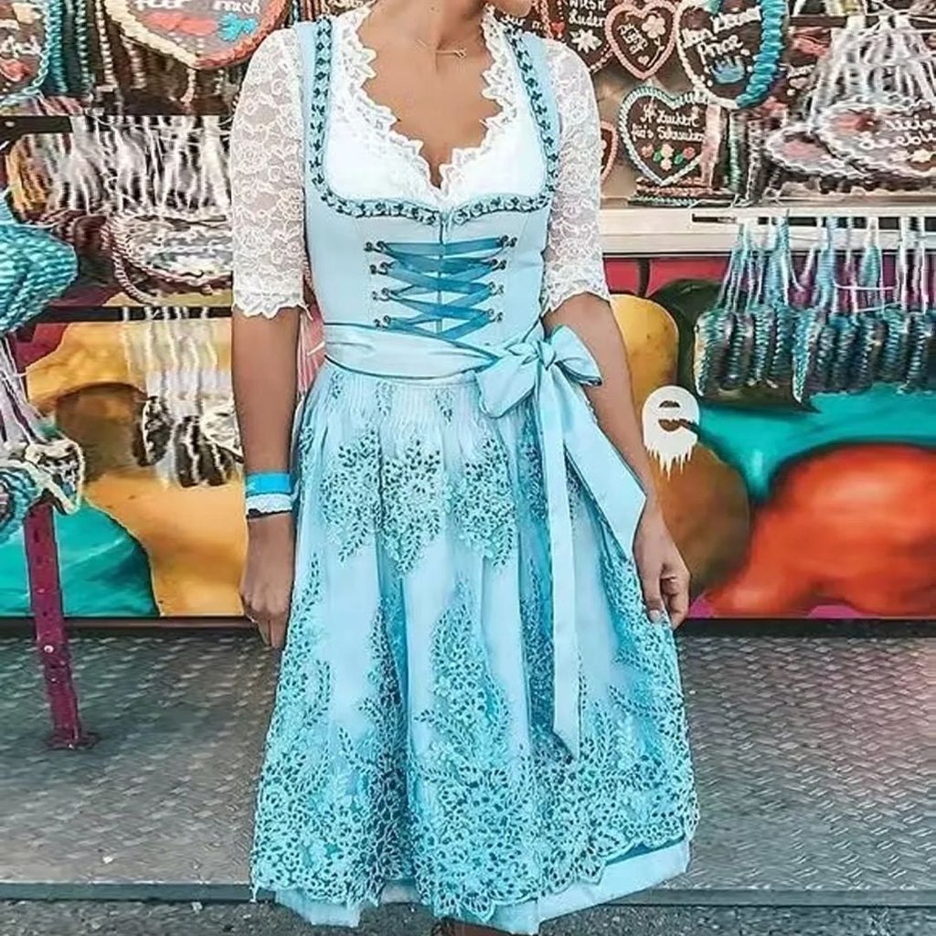 Kleid Damen blau mit Herzausschnitt und ausgestelltem Rock