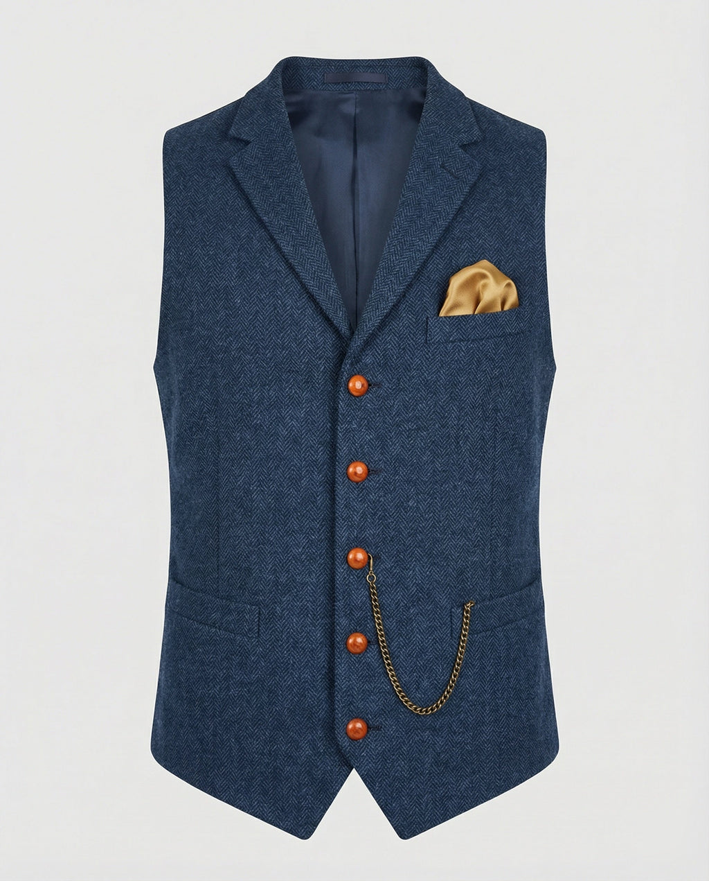 Weste Herren blau mit Reverskragen und Einstecktuch