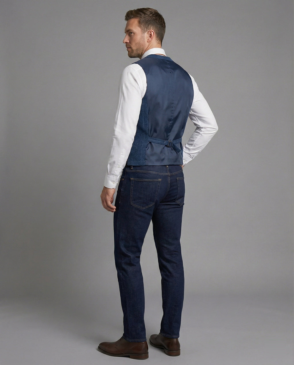 Weste Herren blau mit Reverskragen und Einstecktuch