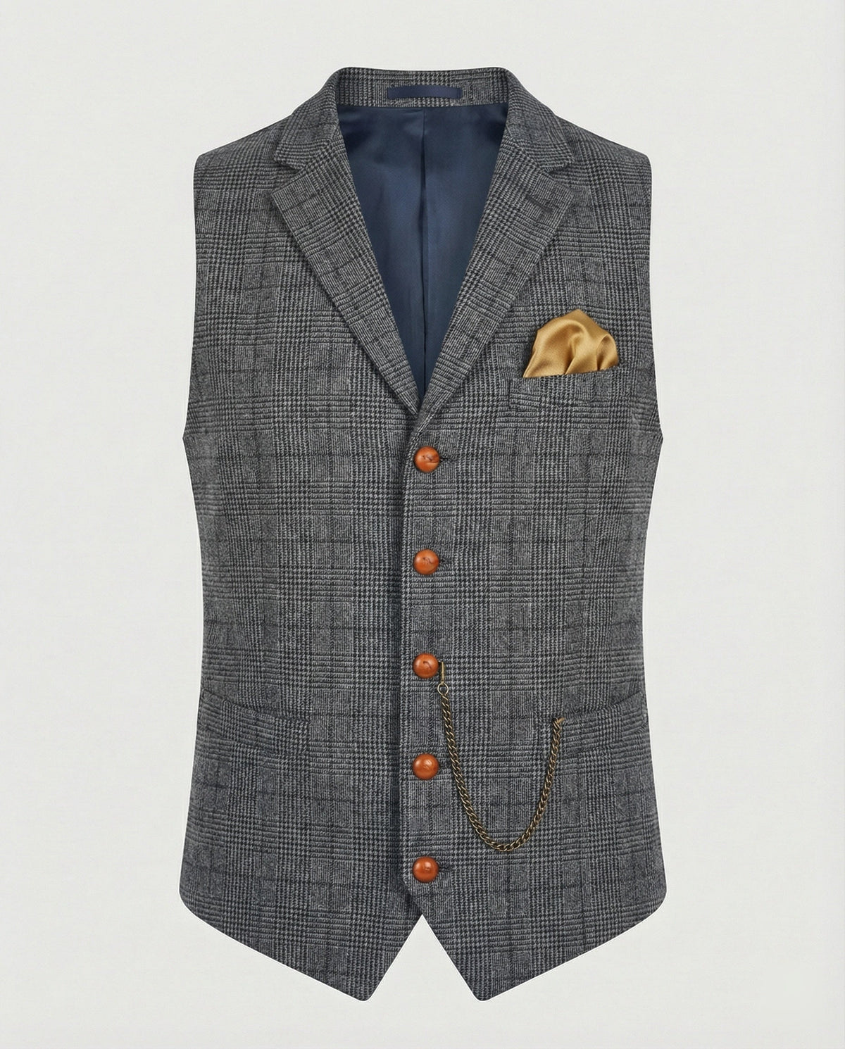 Weste Herren blau mit Reverskragen und Einstecktuch
