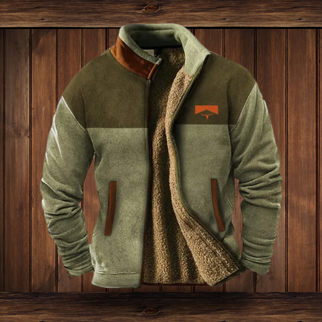Jacke Herren beige mit Stehkragen und gemusterten Ärmeln