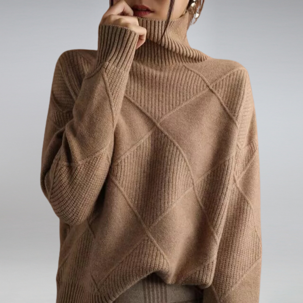 Pullover Damen mit Rautenstruktur und Rollkragen - 2