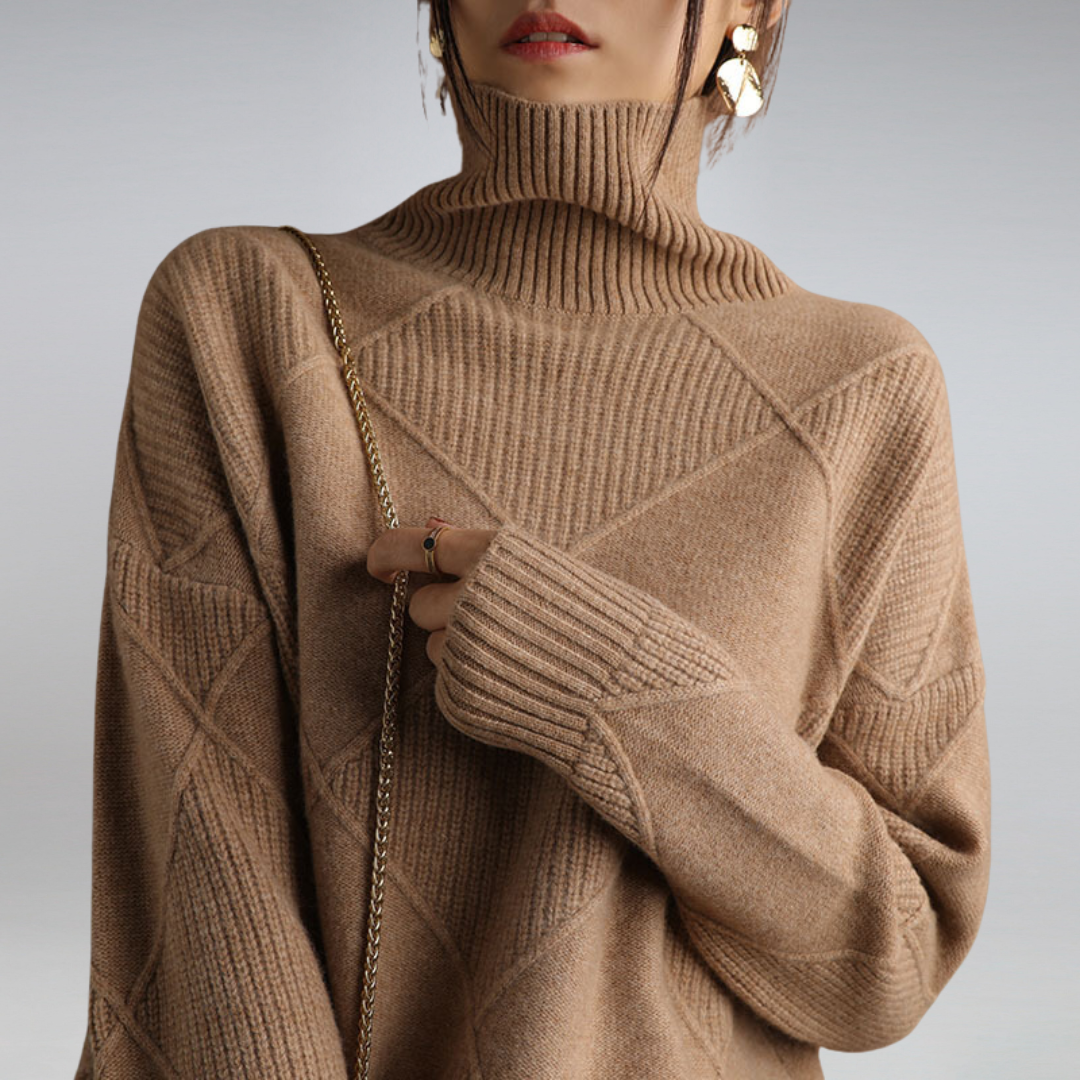 Pullover Damen mit Rautenstruktur und Rollkragen - 3