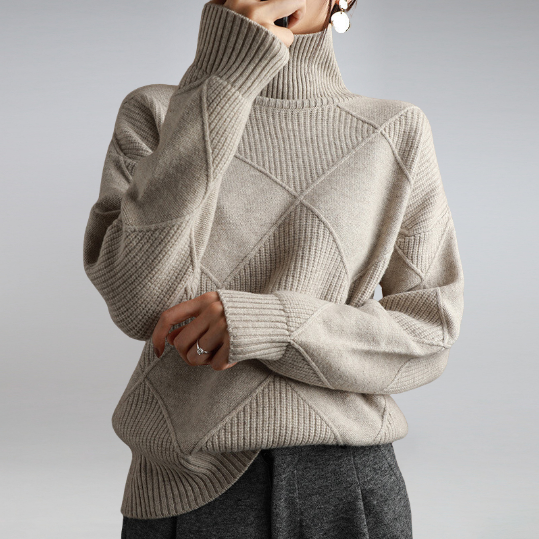 Pullover Damen mit Rautenstruktur und Rollkragen - 4