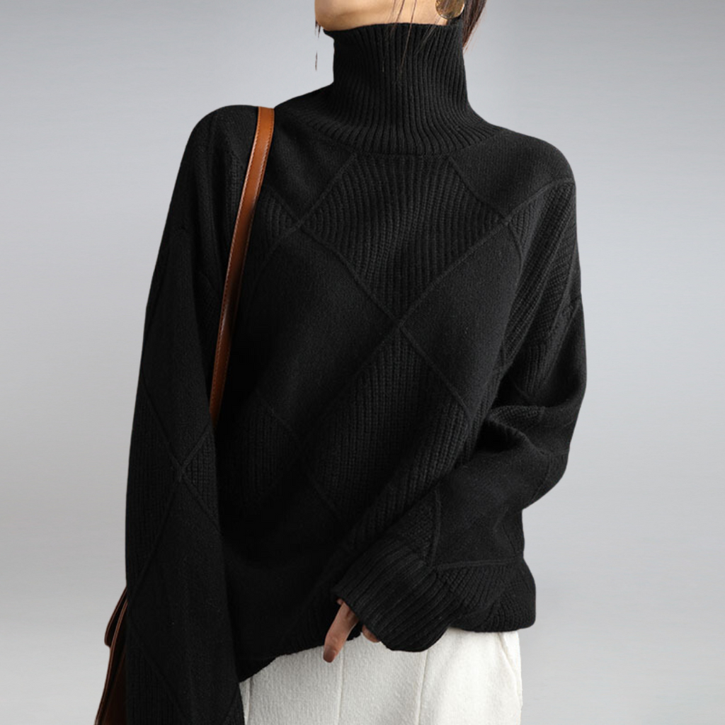 Pullover Damen mit Rautenstruktur und Rollkragen - 5