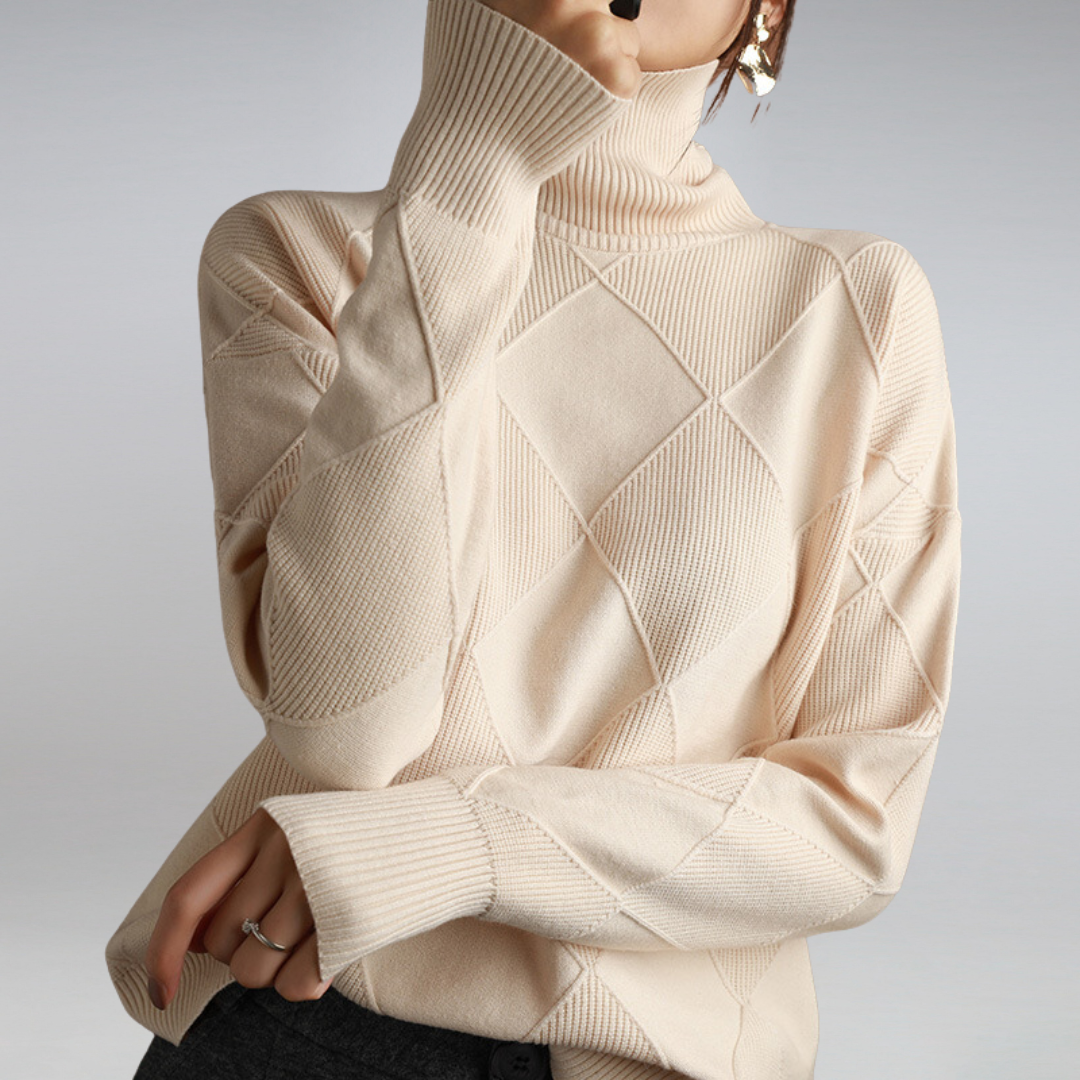 Pullover Damen mit Rautenstruktur und Rollkragen - 7