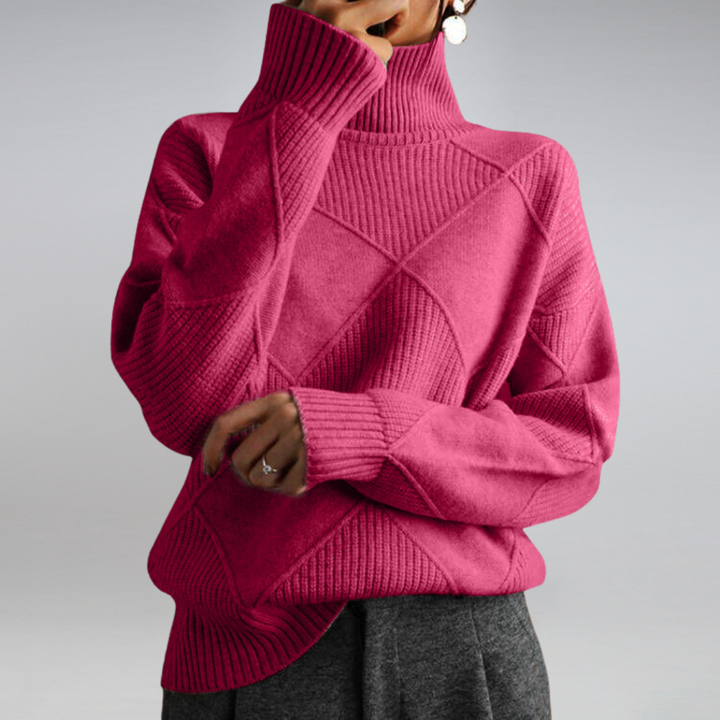 Pullover Damen mit Rautenstruktur und Rollkragen - 8