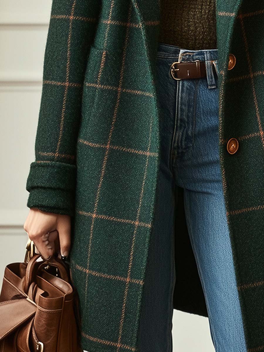 Wollmantel Damen mit Reverskragen und Karomuster | A&B - 3 - Annoboutique