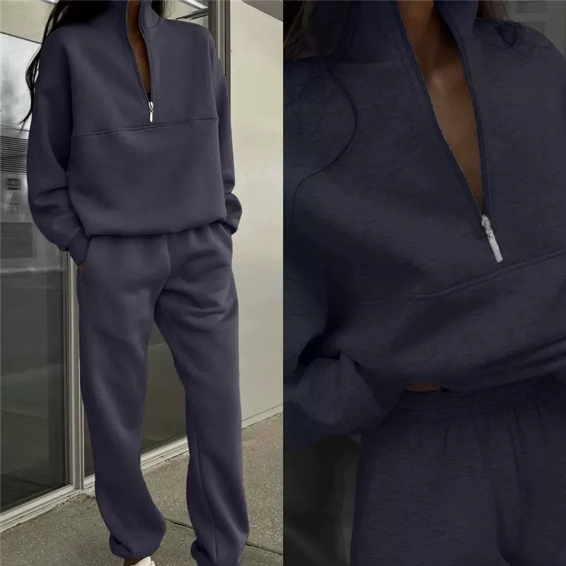 Modisches Zwei-Teiler Set für Damen mit Stehkragen und Reißverschluss - J&B - 4 - Annoboutique