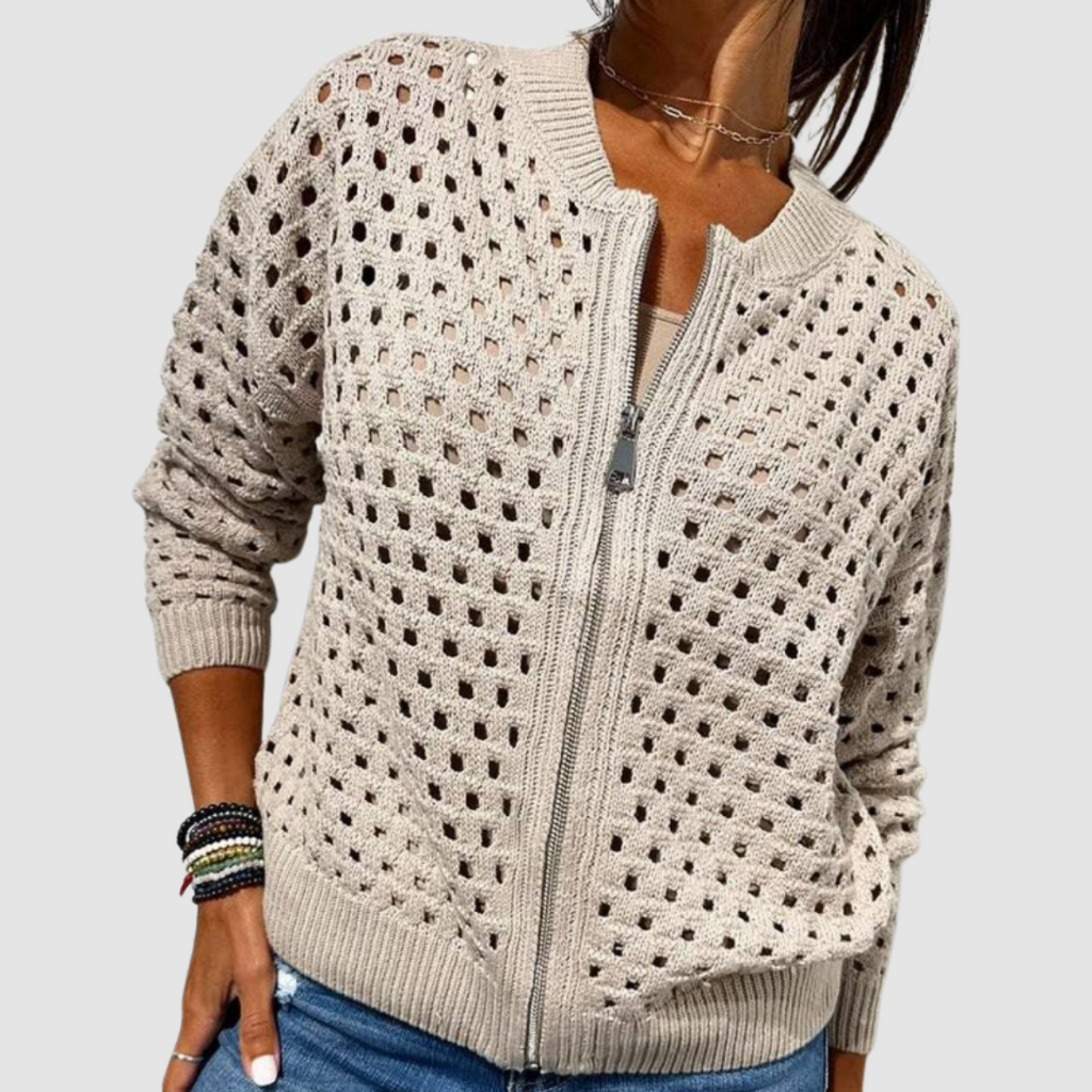Luftiger Cardigan Damen mit Reißverschluss und lässigem Schnitt - 1