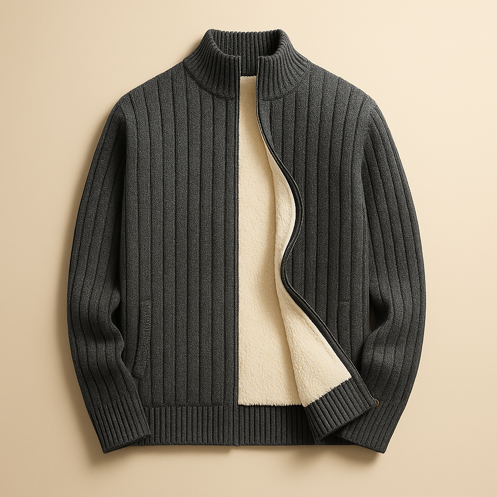 Herren Cardigan mit Stehkragen und Reißverschluss - 5
