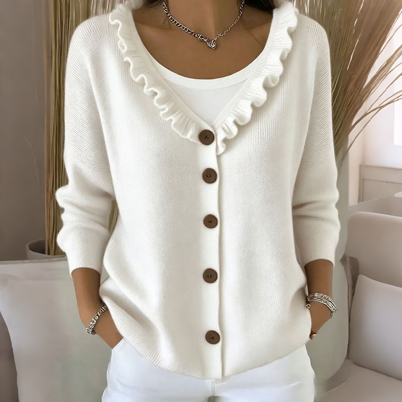 Cardigan Damen mit Rüschendetail und Knopfleiste - 1