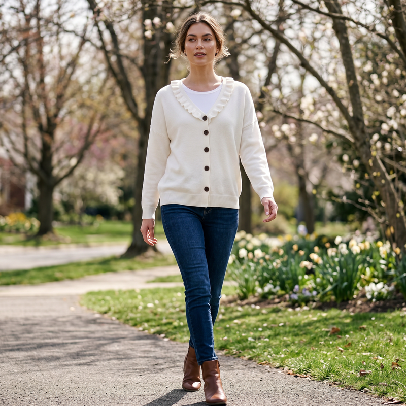 Cardigan Damen mit Rüschendetail und Knopfleiste - 2
