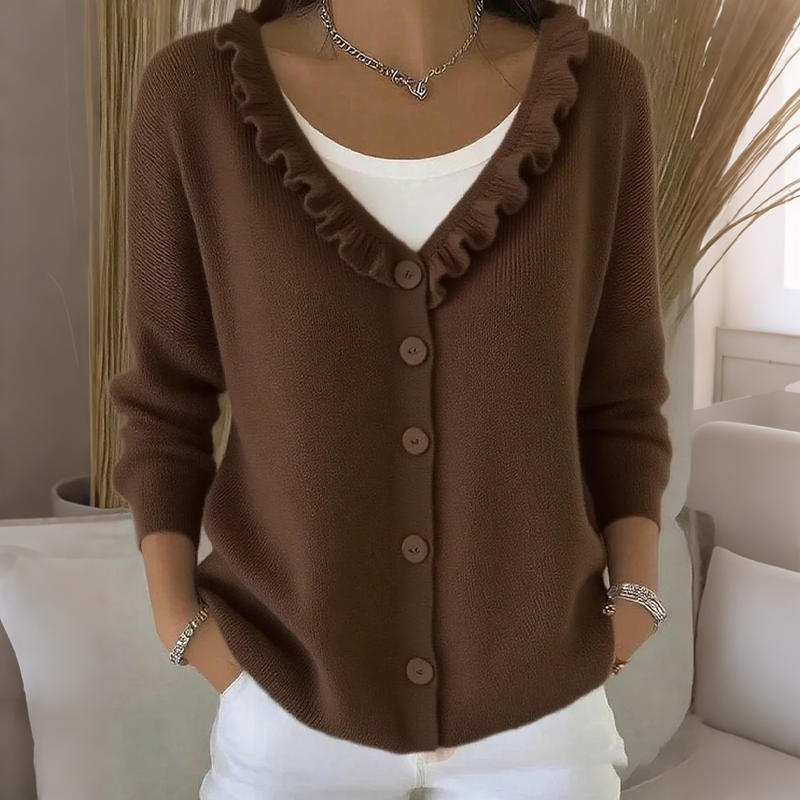 Cardigan Damen mit Rüschendetail und Knopfleiste - 4