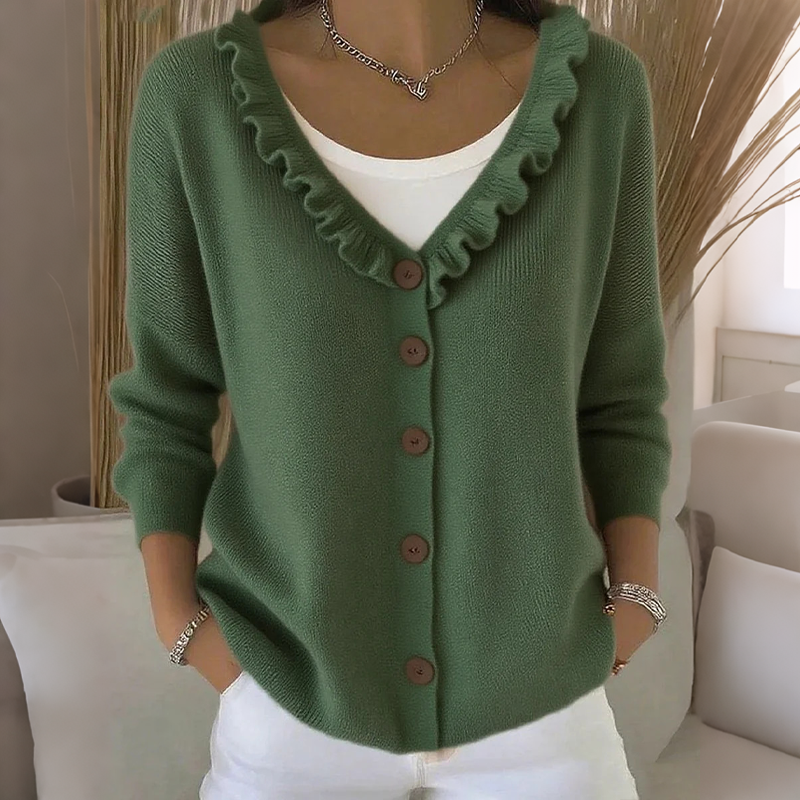 Cardigan Damen mit Rüschendetail und Knopfleiste - 7