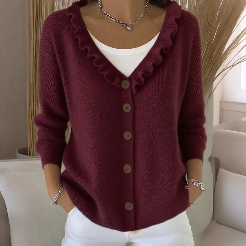 Cardigan Damen mit Rüschendetail und Knopfleiste - 8