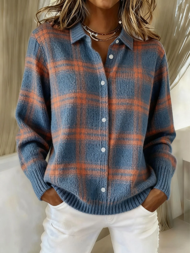 Cardigan Damen mit klassischem Karomuster und Knopfleiste - 1