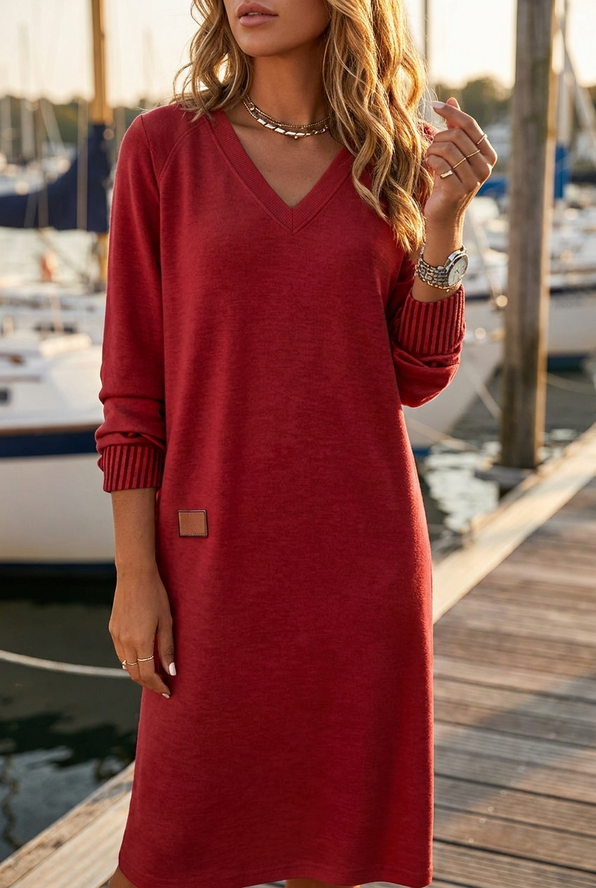 Damen Kleid mit V-Ausschnitt und lässiger Passform - 3