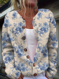 Cardigan Damen mit floralem Design und Knopfverschluss - 1
