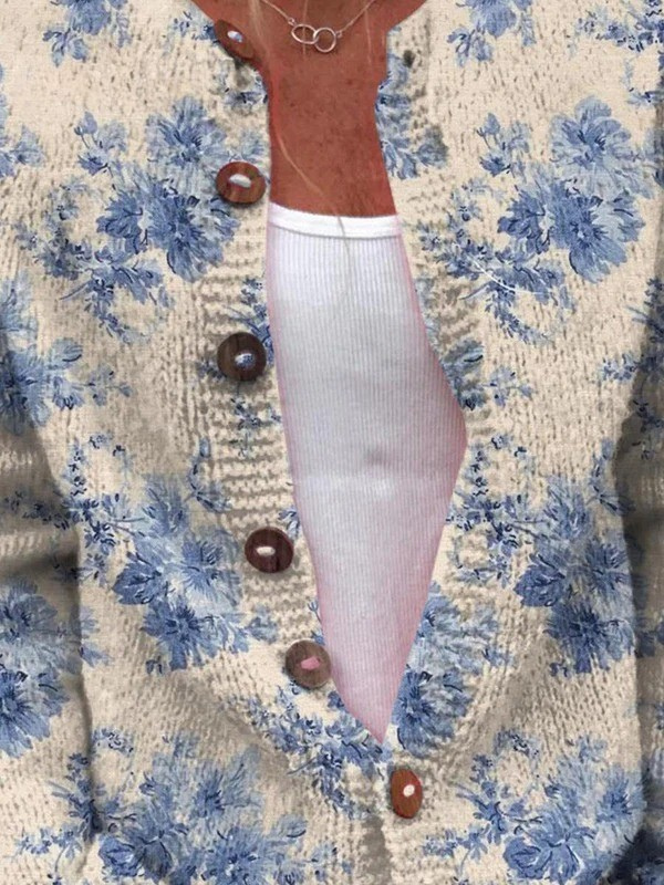 Cardigan Damen mit floralem Design und Knopfverschluss - 2