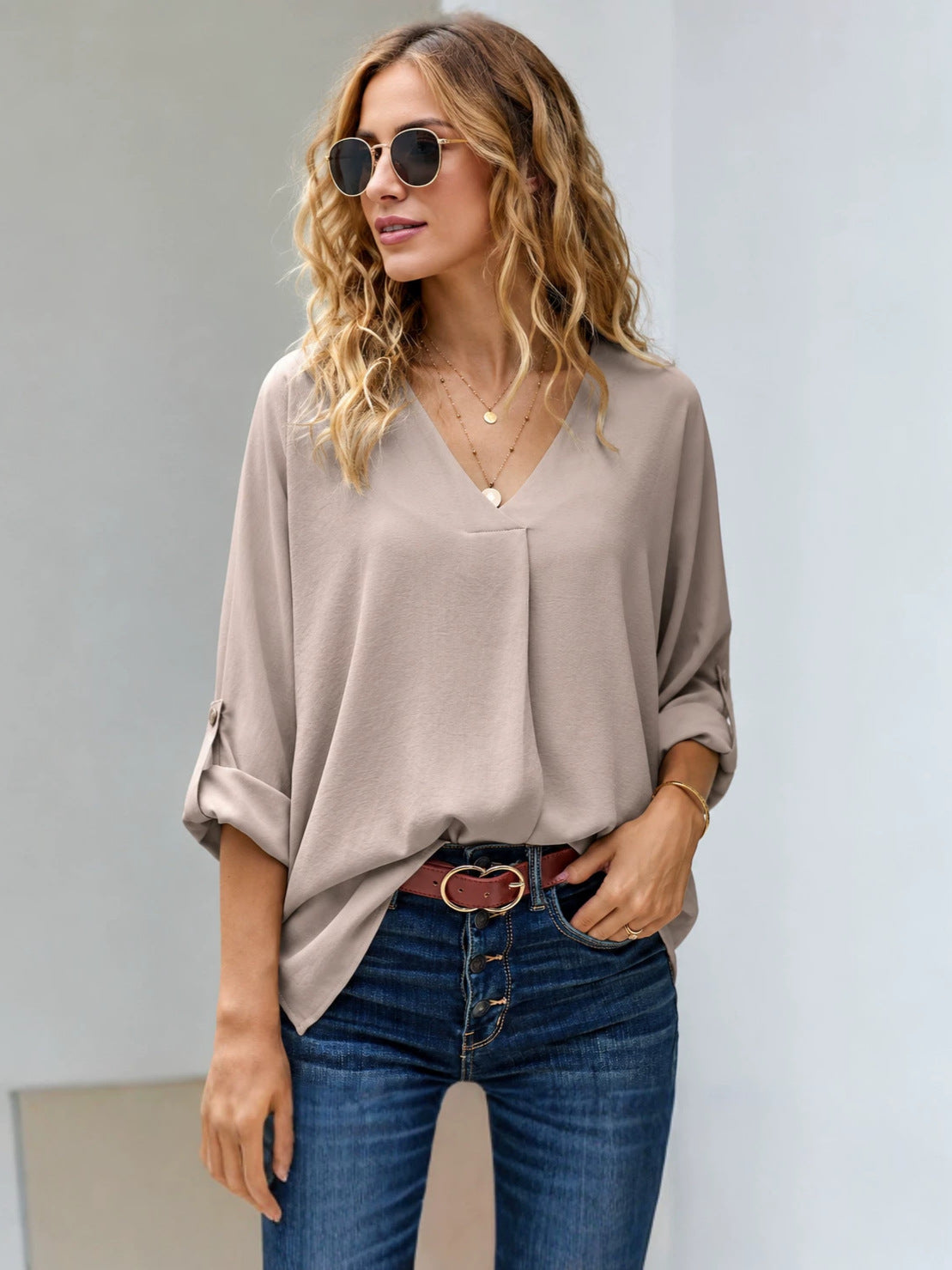 Bluse Damen mit V-Ausschnitt und lässigem Schnitt - 2