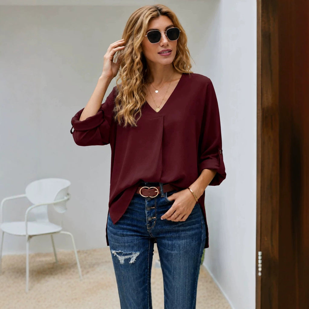 Bluse Damen mit V-Ausschnitt und lässigem Schnitt - 3