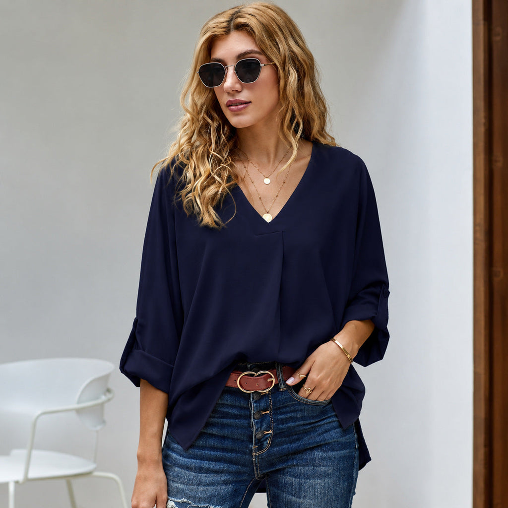 Bluse Damen mit V-Ausschnitt und lässigem Schnitt - 5