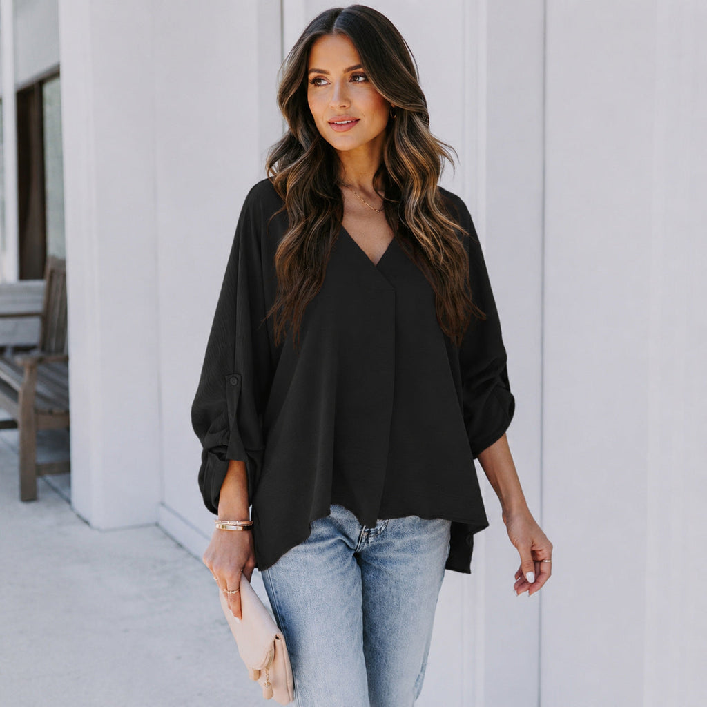 Bluse Damen mit V-Ausschnitt und lässigem Schnitt - 9