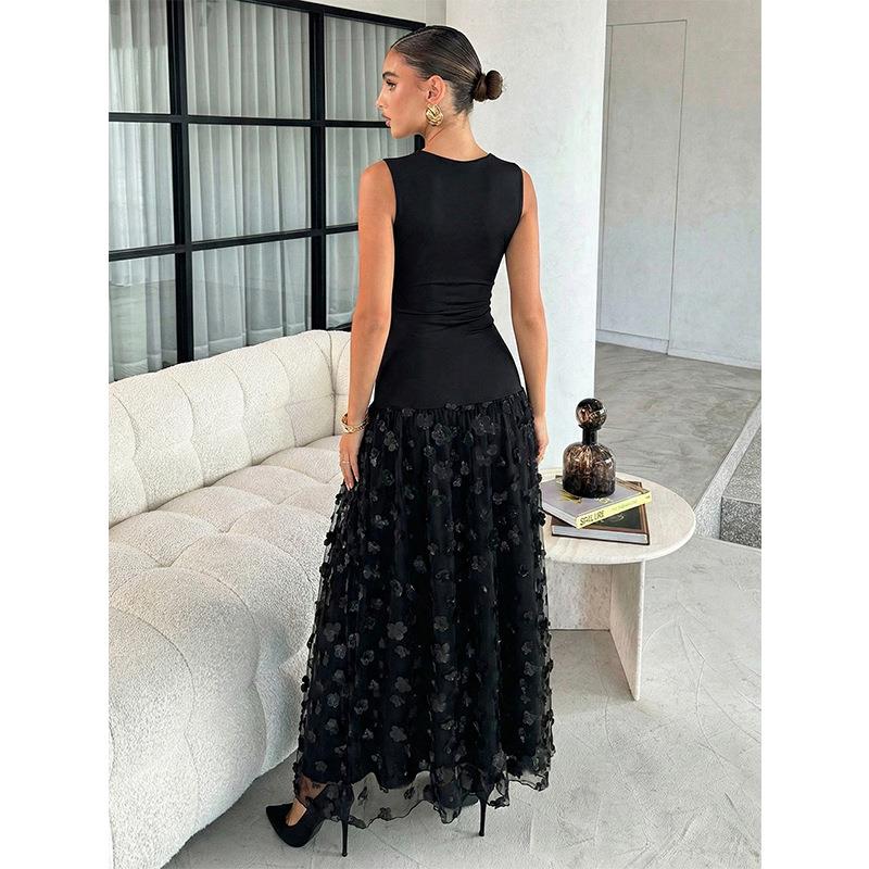 Maxikleid Damen mit figurbetontem Oberteil und schwingendem Rock - 3