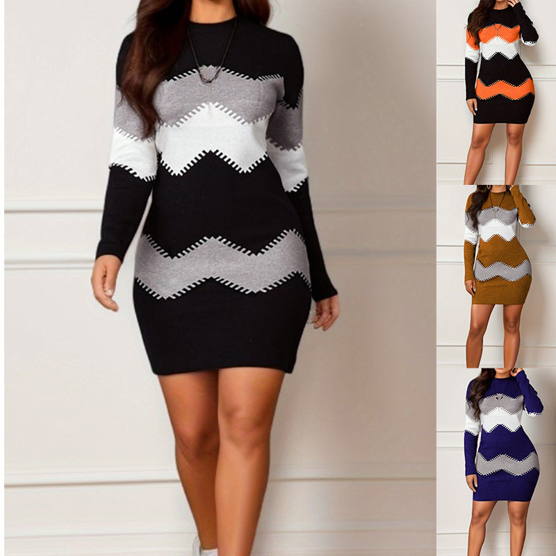 Damen Kleid mit figurbetonter Passform und modernem Zickzackdesign - 1