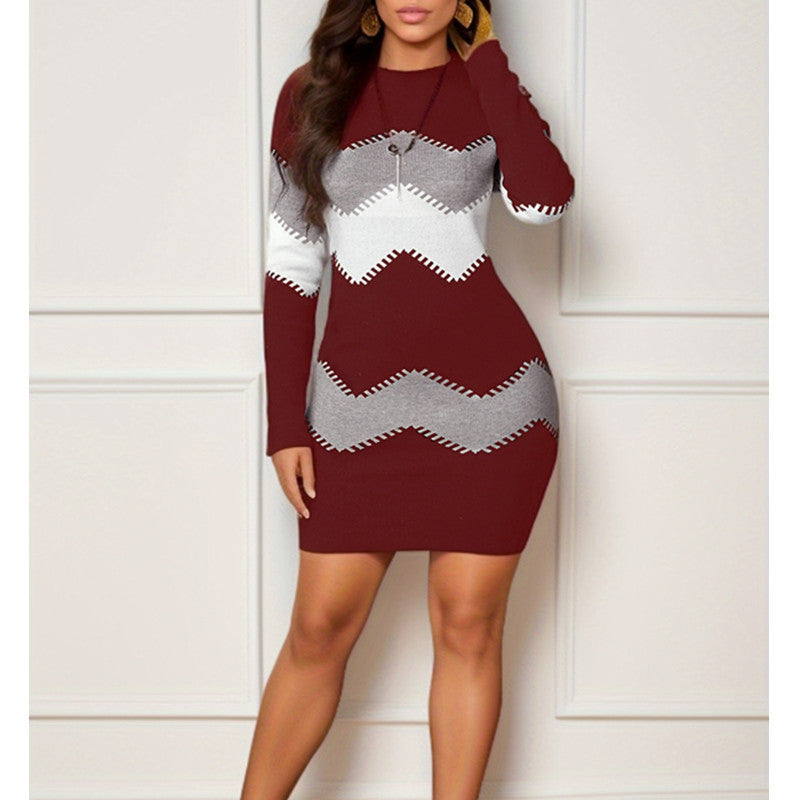 Damen Kleid mit figurbetonter Passform und modernem Zickzackdesign - 5