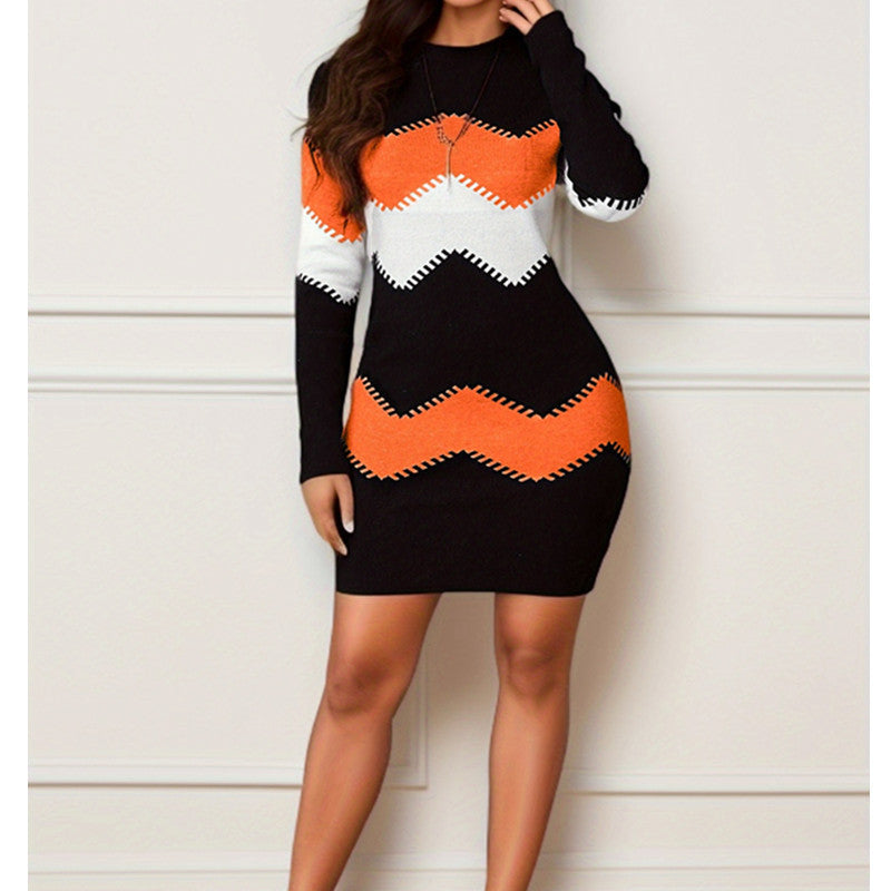 Damen Kleid mit figurbetonter Passform und modernem Zickzackdesign - 6