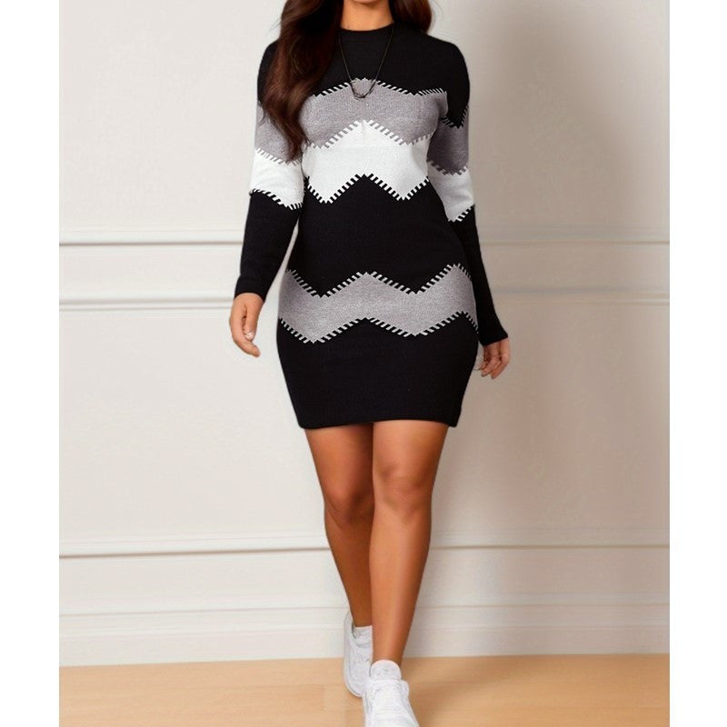 Damen Kleid mit figurbetonter Passform und modernem Zickzackdesign - 7