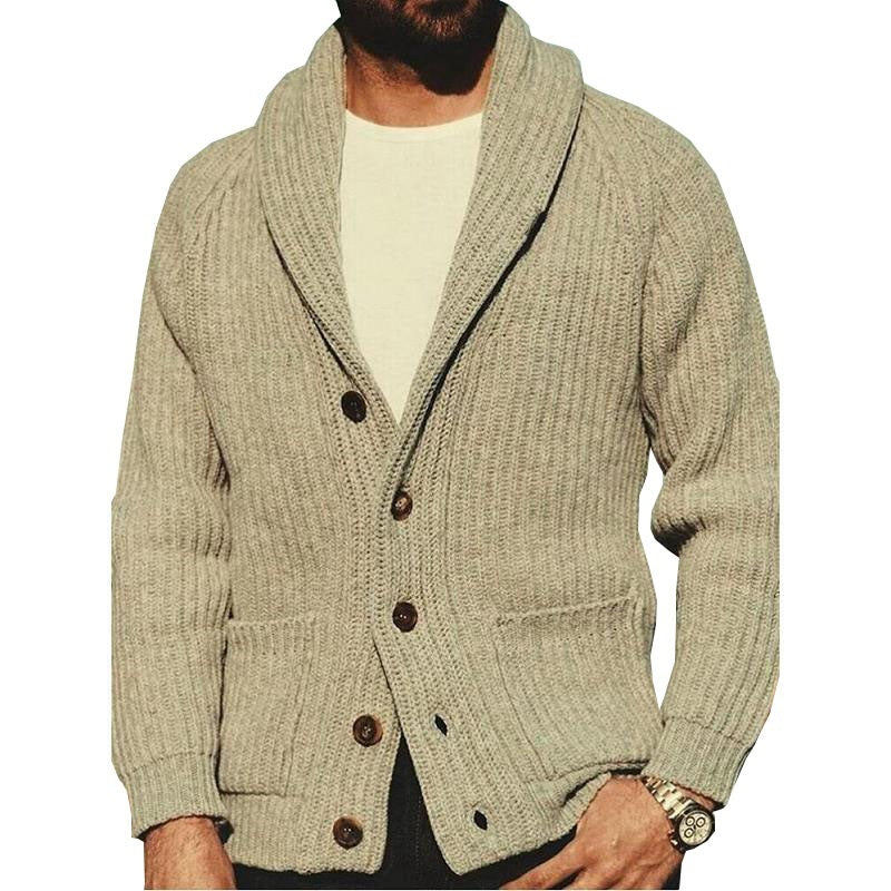Herren Cardigan mit breitem Kragen und Knopfleiste - 2