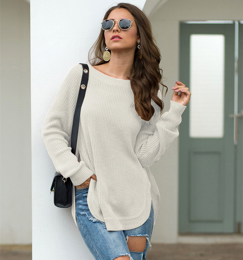 Pullover Damen mit seitlichen Schlitzen und Rundhalsausschnitt - 5