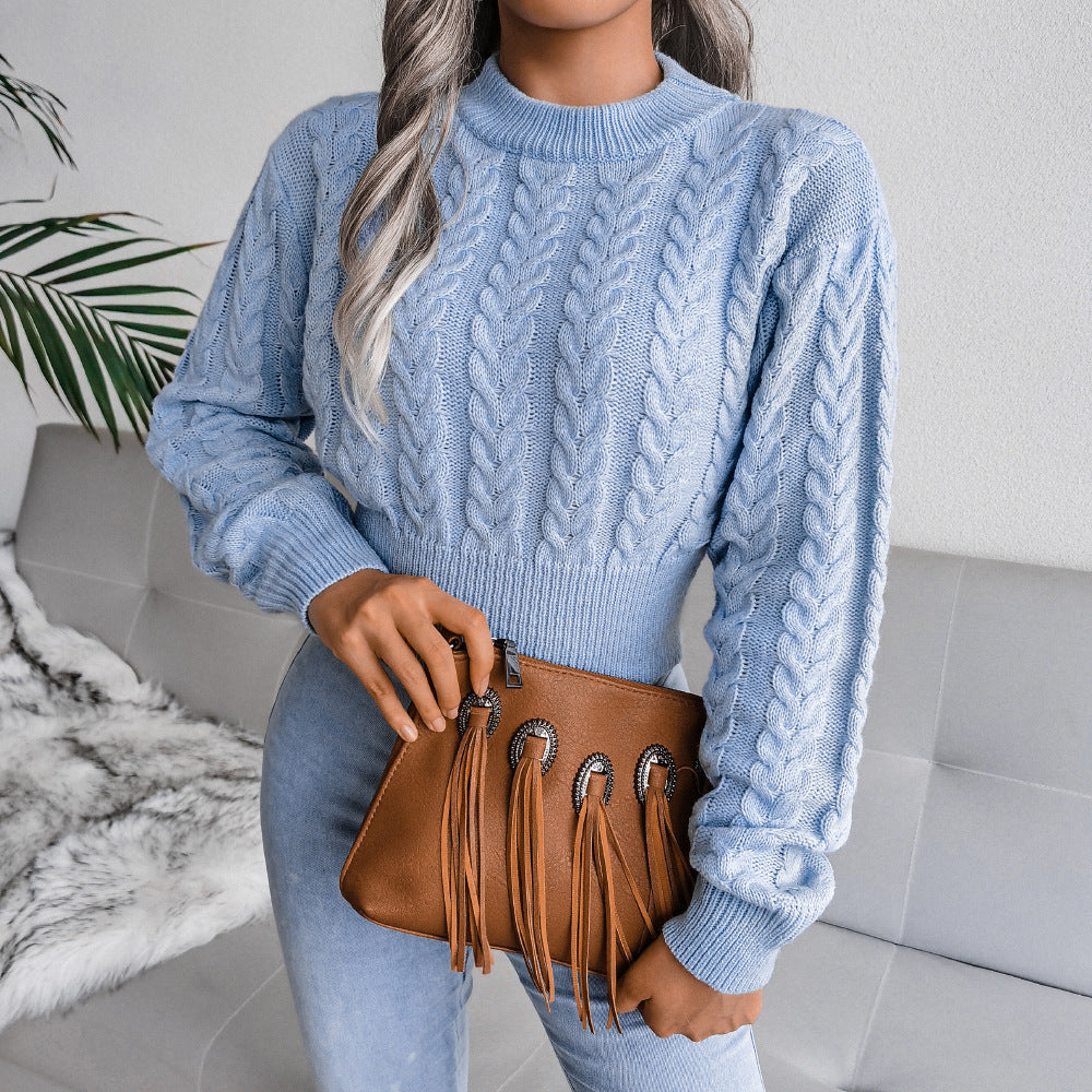 Damen Cropped Pullover mit Zopfdesign - 2
