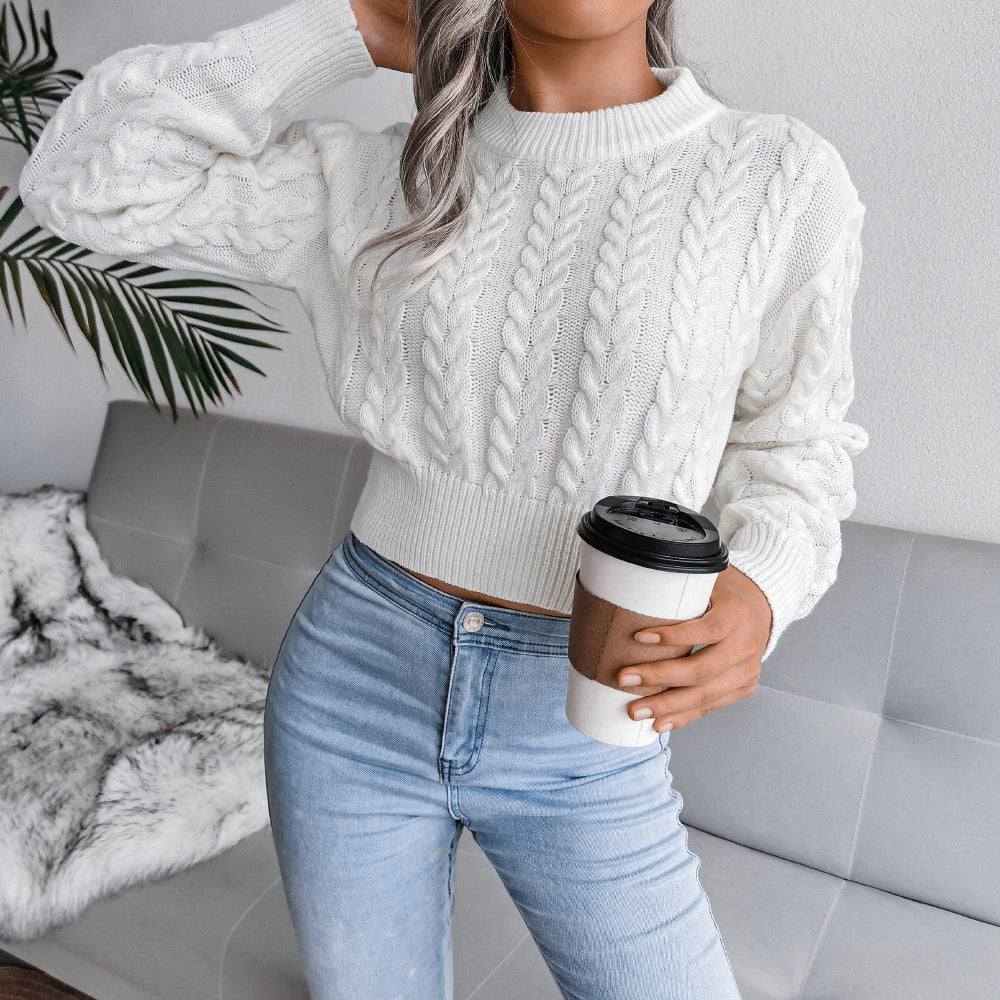 Damen Cropped Pullover mit Zopfdesign - 3