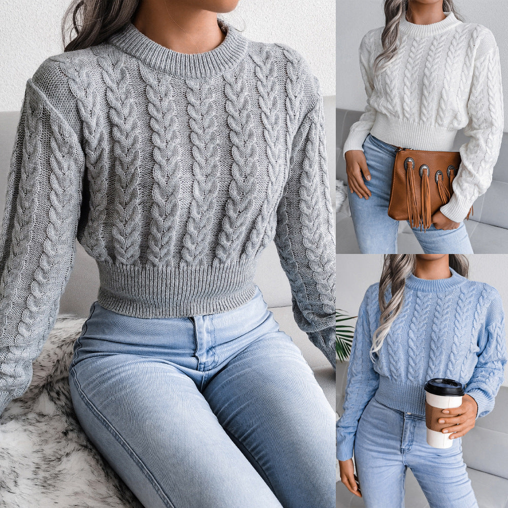 Damen Cropped Pullover mit Zopfdesign - 5