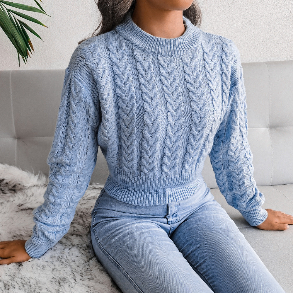 Damen Cropped Pullover mit Zopfdesign - 8