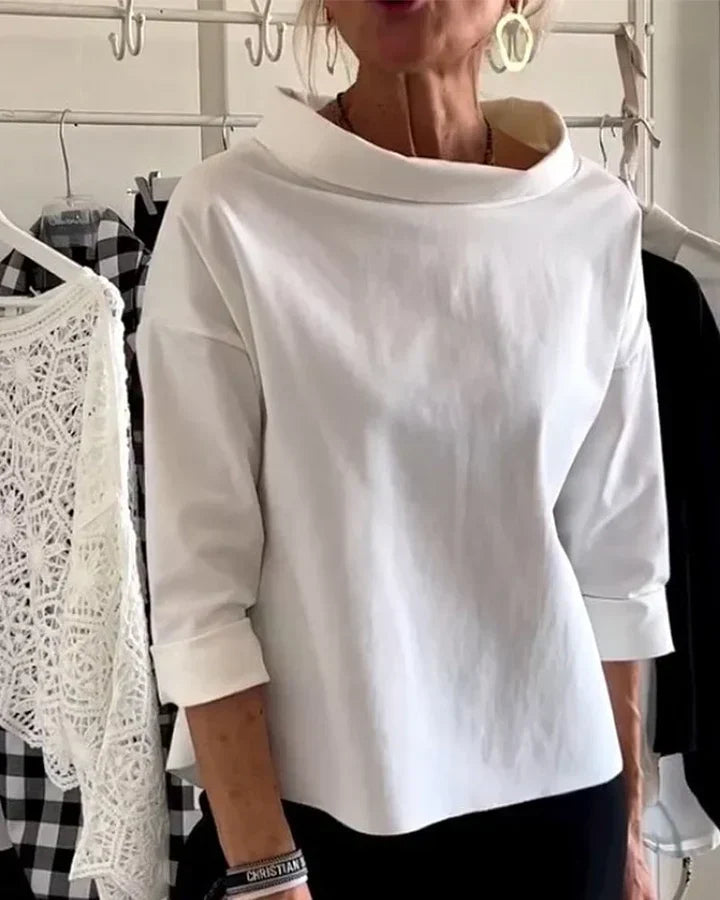 Modische Bluse Damen mit weitem Kragen und 3/4-Ärmeln - 1